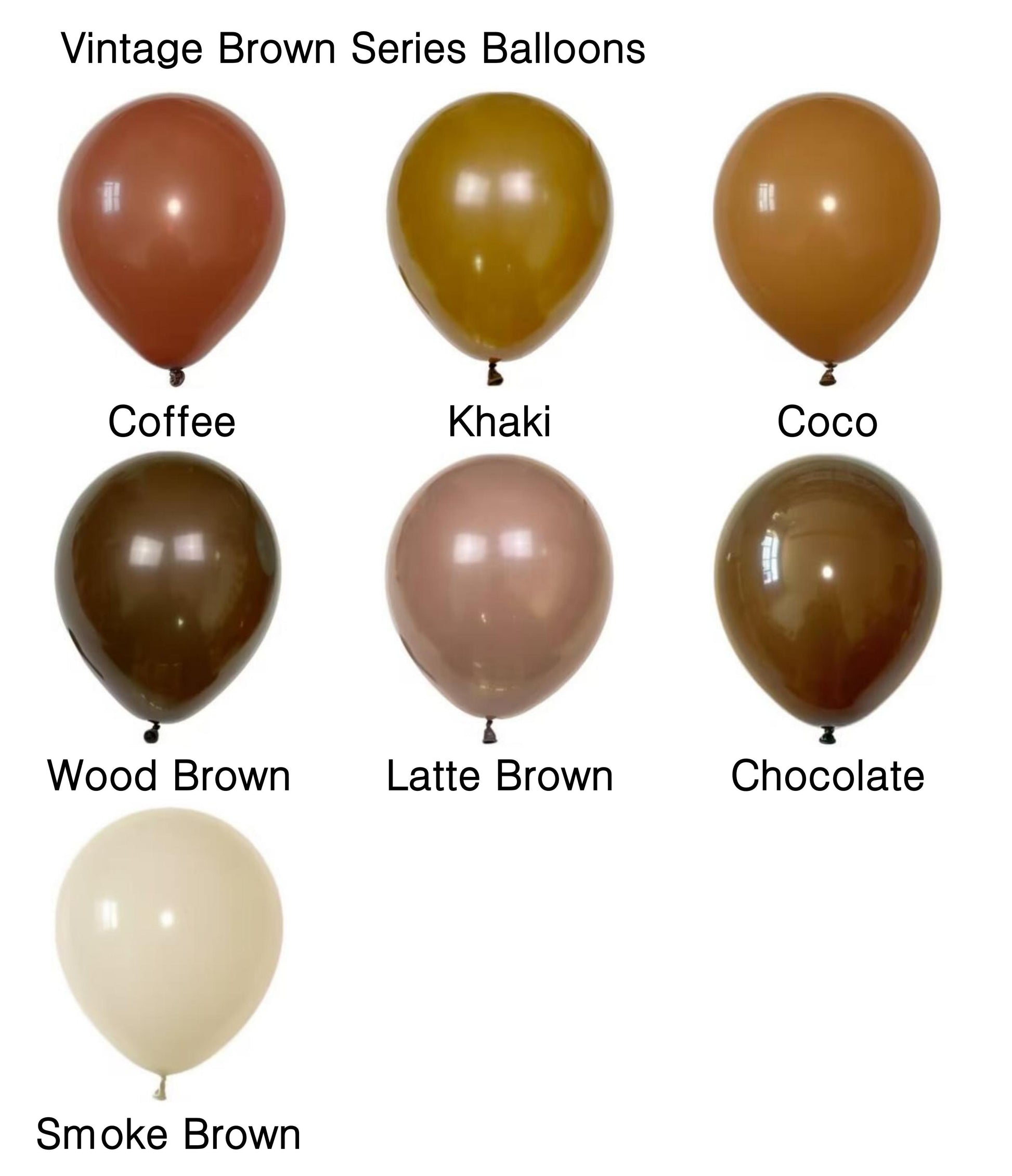 100pcs/pack Seven Vintage Brown Latex Balloons in Sizes from 5" to 18" for Children's Birthday Parties, Weddings, Anniversaries, Festivals, Holidays
