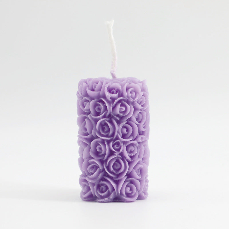Handmade Rose Pillar Aromatherapy Candle Sculpture Modeling Scented Smokeless Candle Holder Ornament Birthday Candle Gift