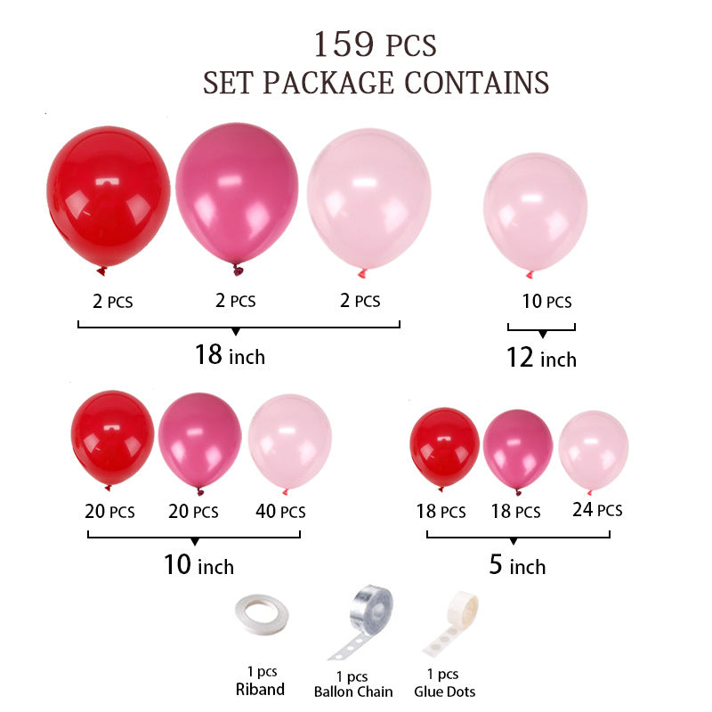 Red-Rose-Light Pink Balloon Chain, Party Party Balloon Dress Up Arrangement Backdrop Photo Stylish Red-Rose-Light Pink Balloon Riser Set, Suitable for Wedding Birthday Party Decoration