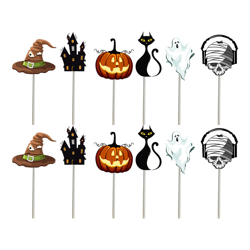 Halloween Skeleton Pumpkin Halloween Flag Banner Latex Balloon Cake Plug Set Decoration