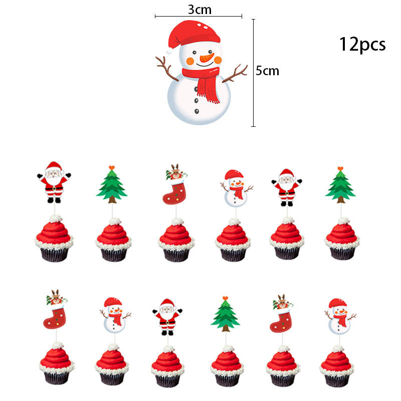 Christmas Theme Father Christmas Snowman Christmas Tree Flag Banner Balloon Cake Insert Row Decoration Set