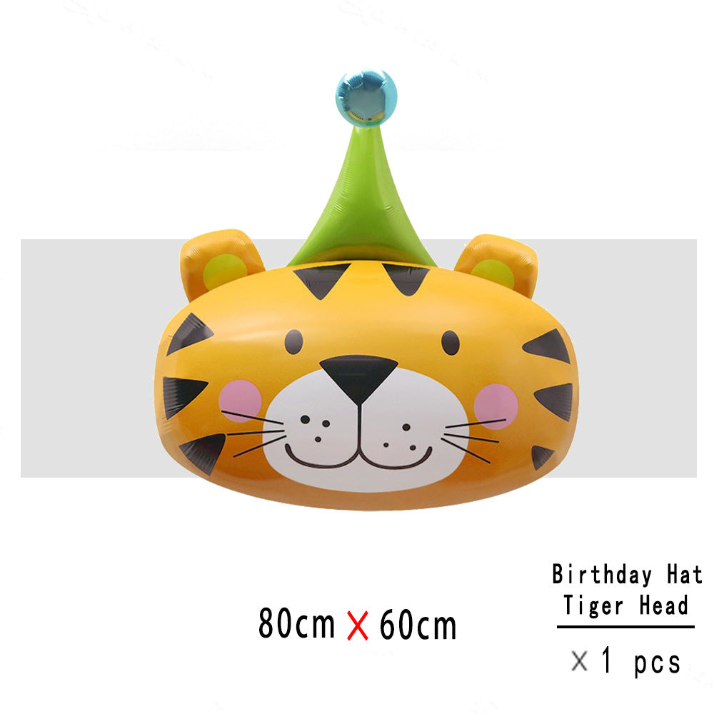 Cartoon Jungle Animals Aluminium Film Balloon Tiger Lion Birthday Party Scene Decoration Arrangement Balloon