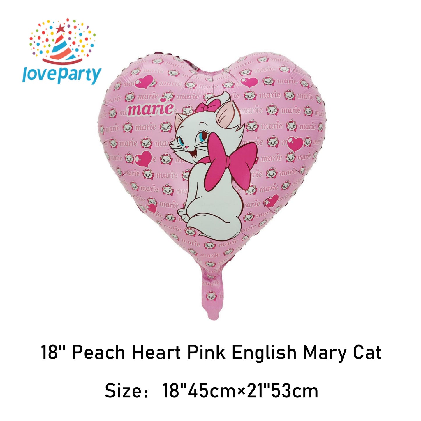 Cartoon Round Heart-shaped Mary Cat Birthday Party and Festival Decoration Aluminum Foil Balloons