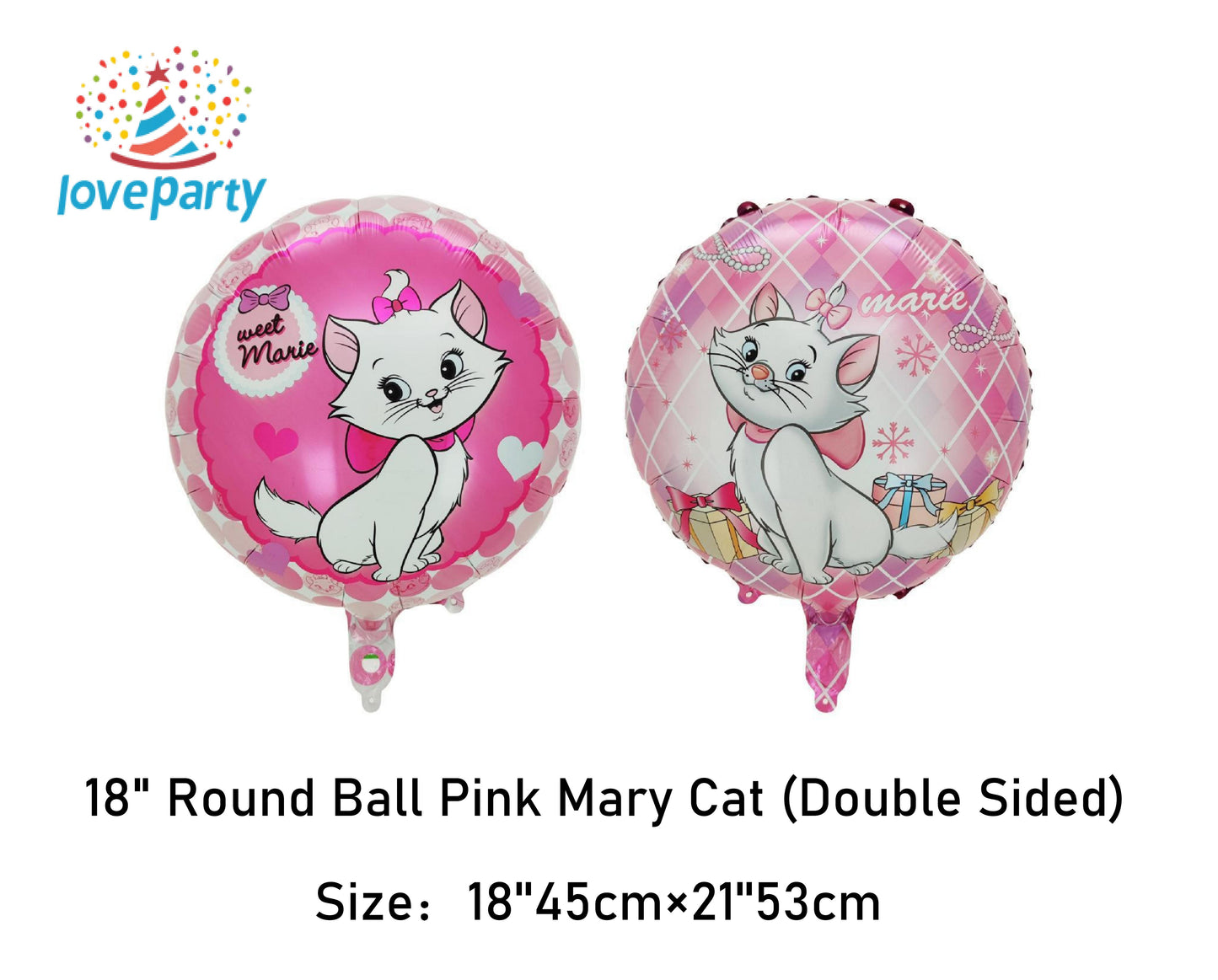 Cartoon Round Heart-shaped Mary Cat Birthday Party and Festival Decoration Aluminum Foil Balloons