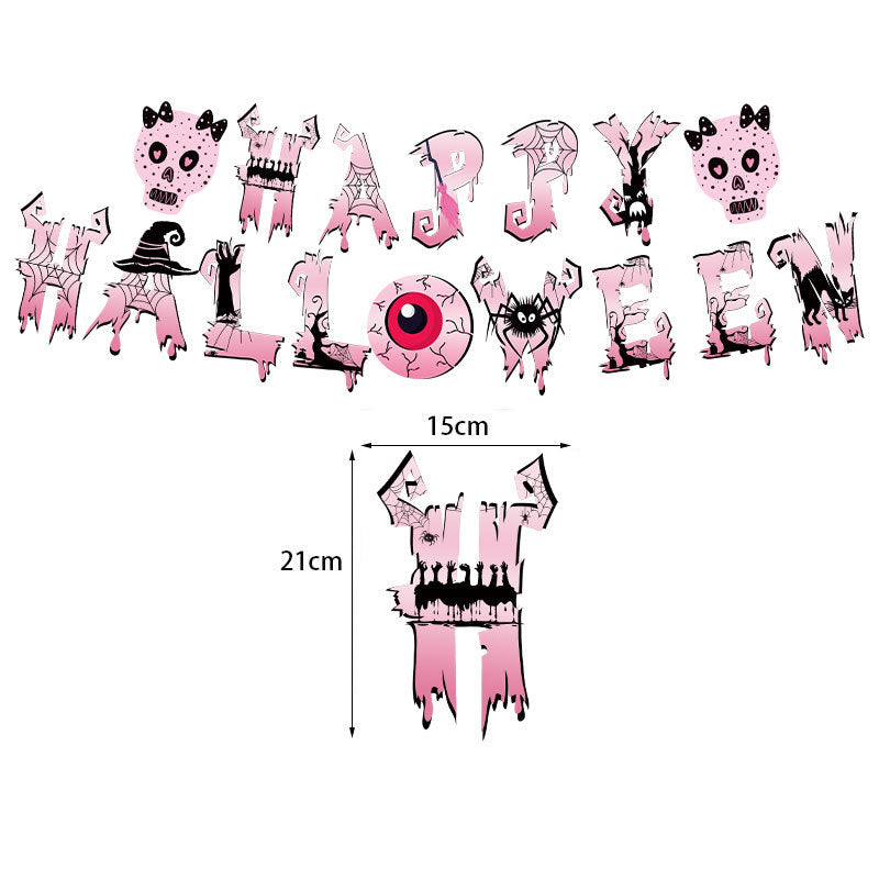 Pink Halloween Theme Party Skeleton Balloon Black Cat Banner Pull Flag Cake Insert Flag Insert Row Balloon Decoration