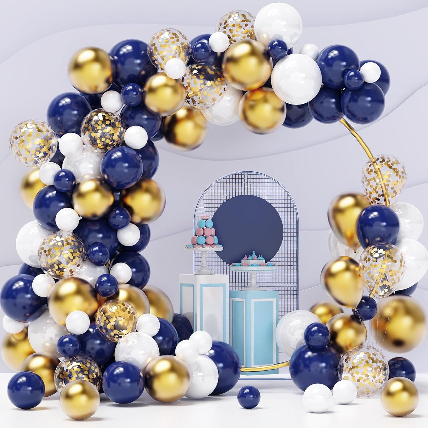 Balloon Wreath Set 120pcs Navy & Gold Confetti White Balloon Arches For Graduation Birthday Party Baby Shower DIY Decoration New Year Graduation Decoration