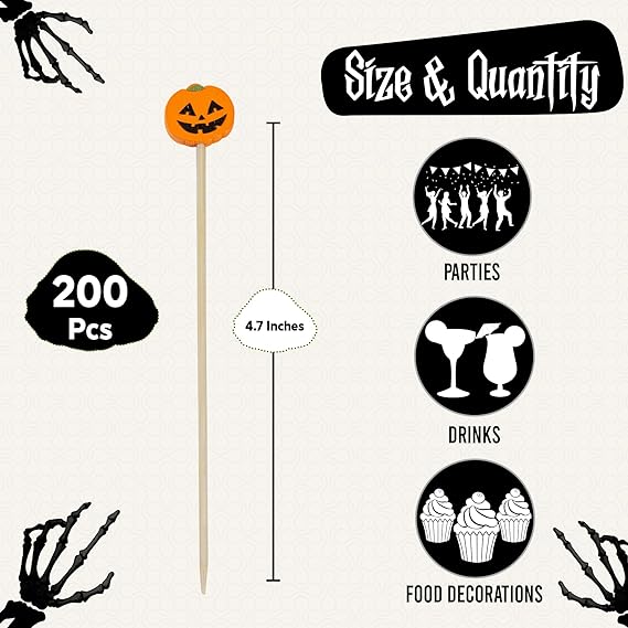 Halloween Toothpicks - 4.7 Inch Halloween Cocktail Picks Perfect for Halloween Food Picks, Halloween Picks, Halloween Drink Stirrers, Halloween Stir Sticks, Halloween Toothpicks for Appetizer