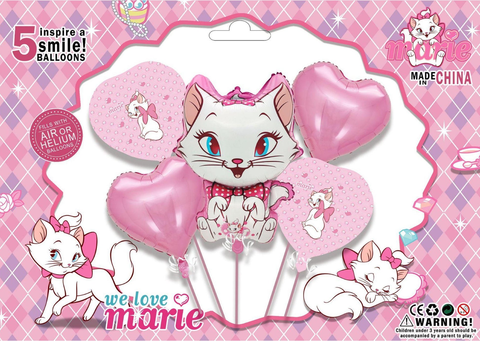 Cartoon Round Heart-shaped Mary Cat Birthday Party and Festival Decoration Aluminum Foil Balloons