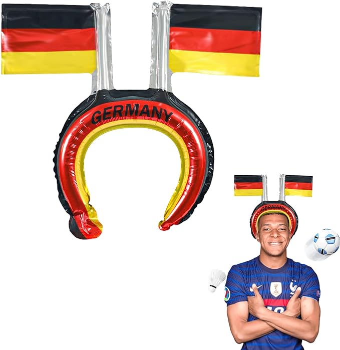 Pack of 20 Germany Flag Foil Balloon Headband, Germany Flag Headband Balloons Birthday Decoration, Children's Birthday Decoration, German Flag Helium Balloon for Sports Competition, Birthday