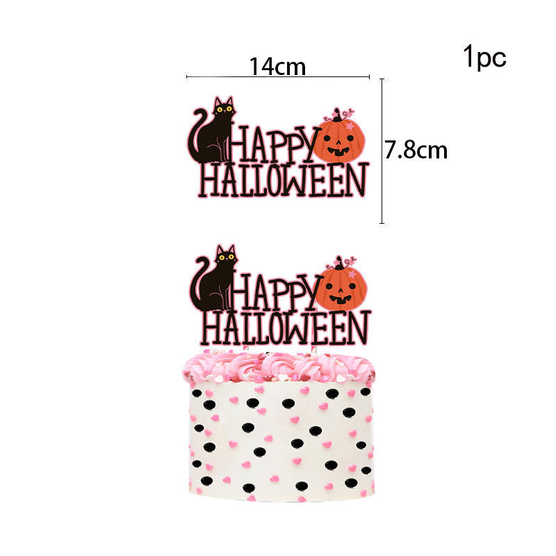 Pink Halloween Theme Party Skeleton Balloon Black Cat Banner Pull Flag Cake Insert Flag Insert Row Balloon Decoration