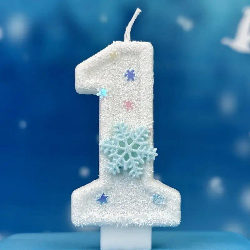 One Winter Romantic Snowflake Birthday Candle - 3.15 inch/8cm cake candle with festive decoration for children, men's and women's birthdays, adult graduations, weddings, housewarming or any celebration - Indoor/outdoor use - Unscented - Single wax wick