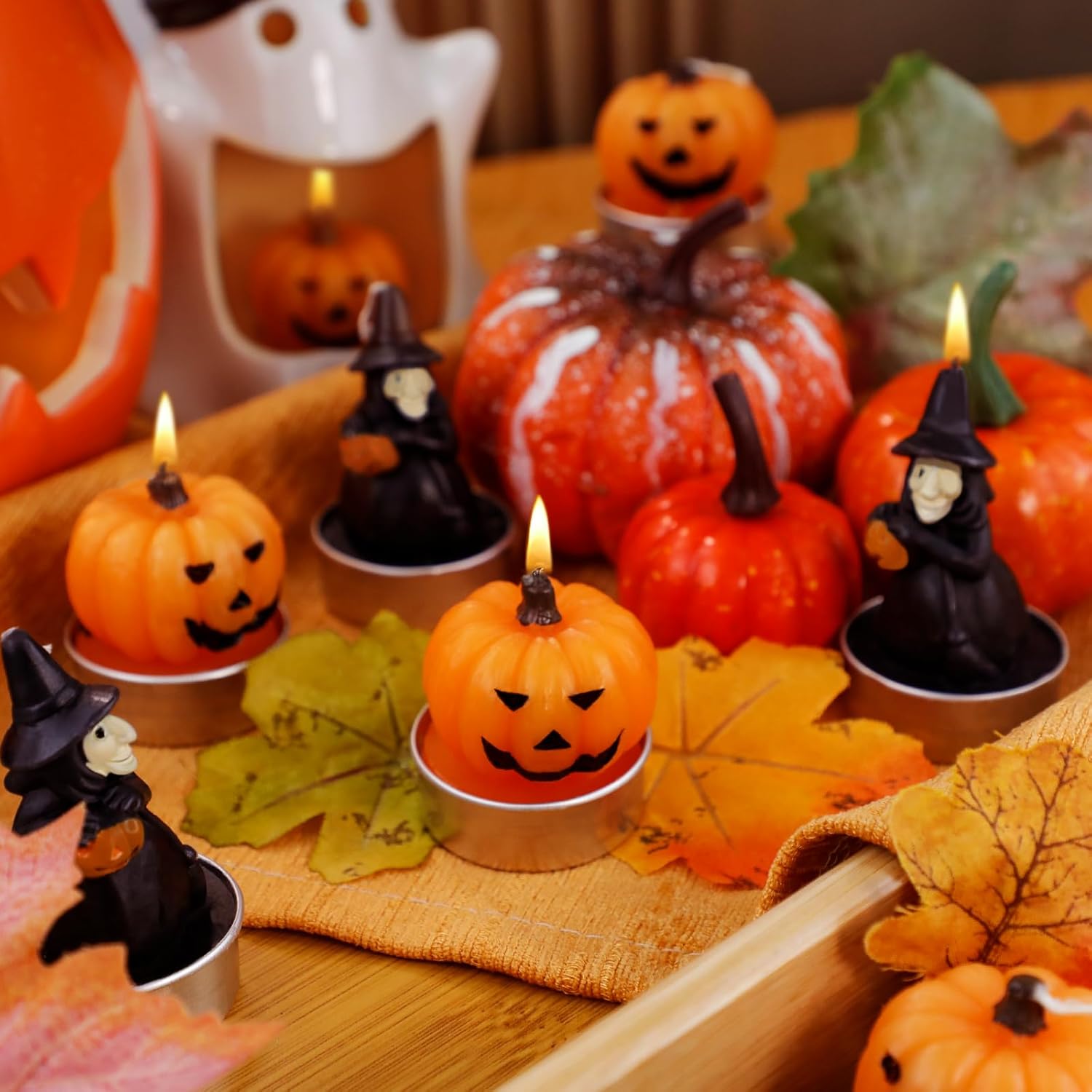 Pumpkin Smiley Pumpkin Witch Spice Candle Tea Light Candle, 6 Pack Tea Lights for Pumpkin Decorations, Halloween, Home, Holiday Gifts, Autumn Decorations for Parties