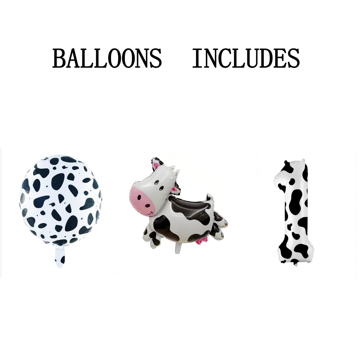 3 Pieces Cow Print Balloon Cow Shape Foil Balloons, 40 Inch Cow Print Number Balloon 1 White Cow Print Balloons Farm Animal Theme Party Decorations Supplies Animal Balloons, Birthday Balloons