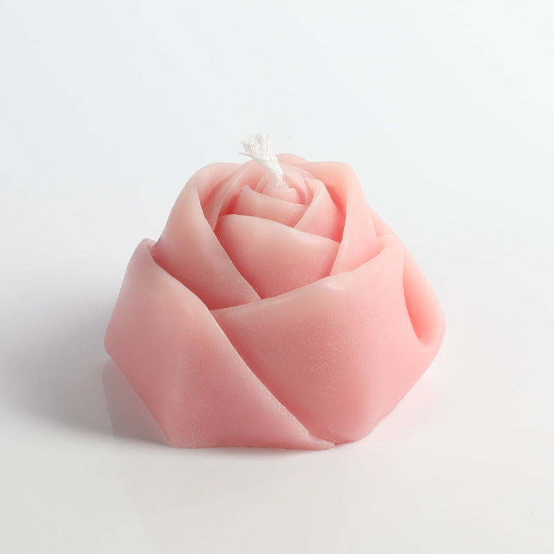 Handmade Rose Pillar Aromatherapy Candle Sculpture Modeling Scented Smokeless Candle Holder Ornament Birthday Candle Gift