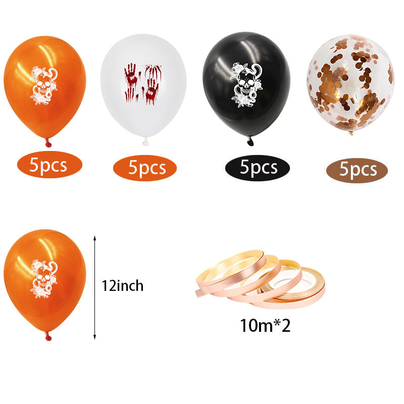 Halloween Skeleton Pumpkin Halloween Flag Banner Latex Balloon Cake Plug Set Decoration