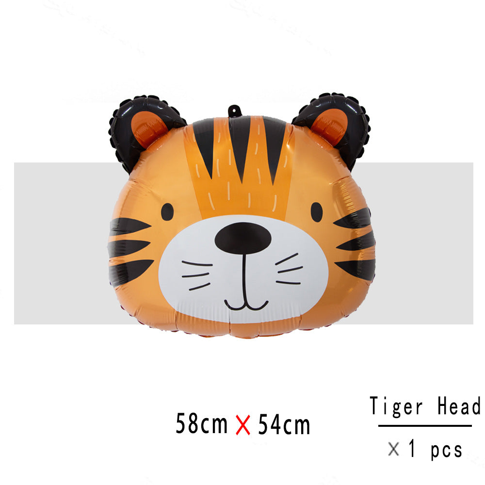 Cartoon Jungle Animals Aluminium Film Balloon Tiger Lion Birthday Party Scene Decoration Arrangement Balloon