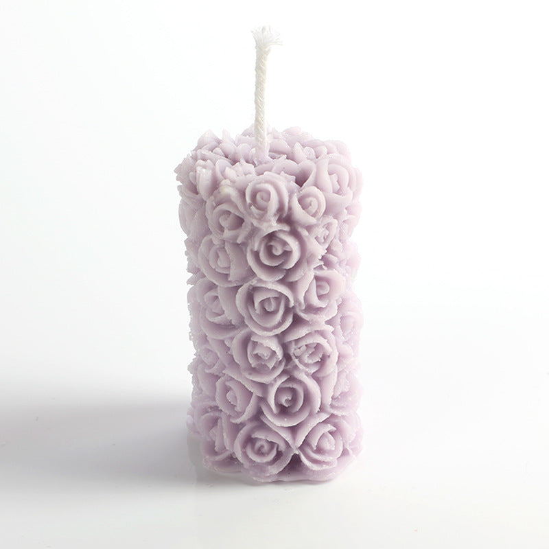 Handmade Rose Pillar Aromatherapy Candle Sculpture Modeling Scented Smokeless Candle Holder Ornament Birthday Candle Gift