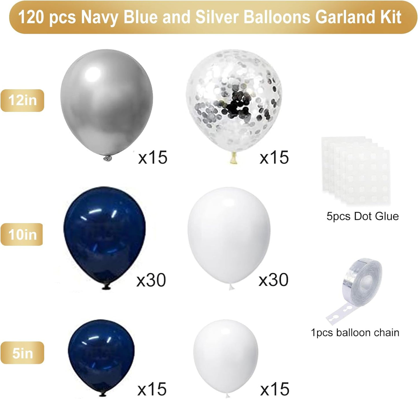 Balloon Wreath Set 120pcs Navy & Gold Confetti White Balloon Arches For Graduation Birthday Party Baby Shower DIY Decoration New Year Graduation Decoration