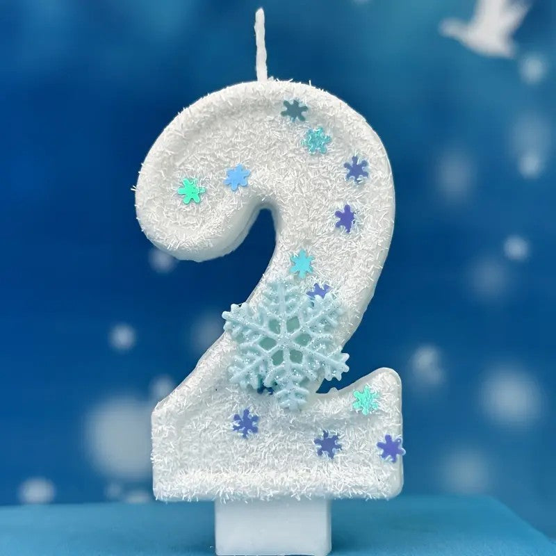 One Winter Romantic Snowflake Birthday Candle - 3.15 inch/8cm cake candle with festive decoration for children, men's and women's birthdays, adult graduations, weddings, housewarming or any celebration - Indoor/outdoor use - Unscented - Single wax wick