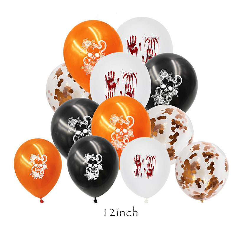 Halloween Skeleton Pumpkin Halloween Flag Banner Latex Balloon Cake Plug Set Decoration