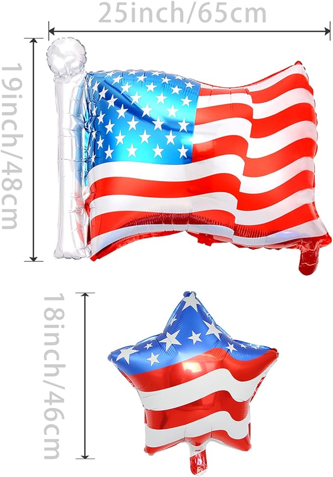 7PCS 4th of July Foil Balloons Patriotic Independence Day Balloons American Flag Five Stars Patriotic Party Foil Balloons, Labor Day, Birthday Party Patriotic Decorations Supplies 7Pcs