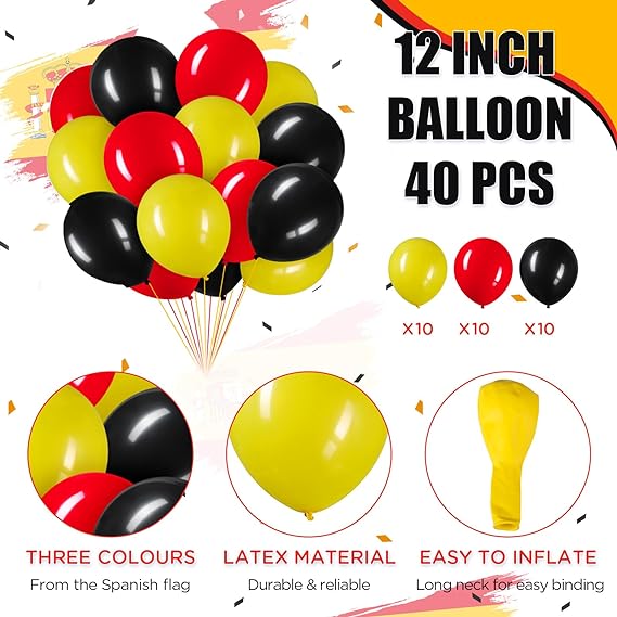 Spain Flag Decoration Set with Flag Chain 10 No Hand Flags 30 Balloons Party Banner Balloons Decoration for Party Sports Competition Football Games Parade (Spain)