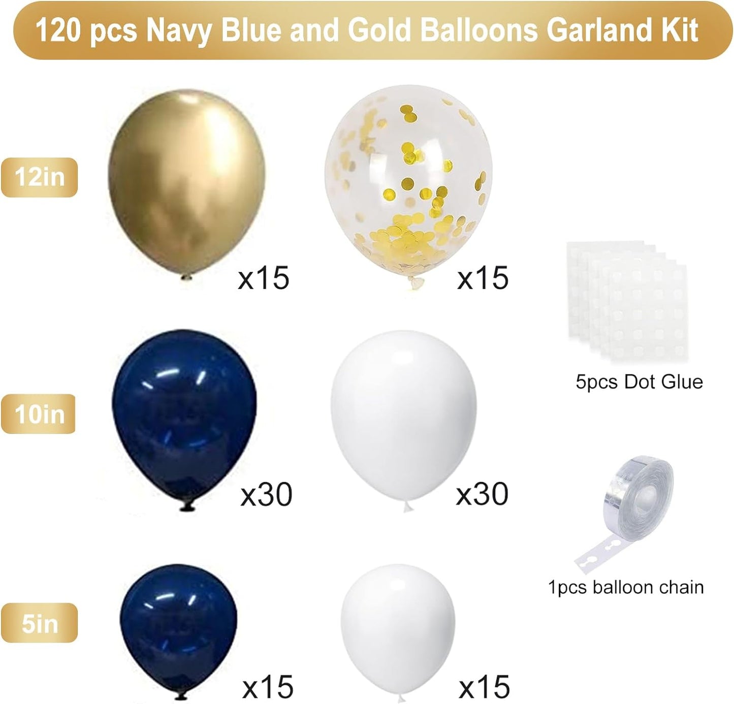Balloon Wreath Set 120pcs Navy & Gold Confetti White Balloon Arches For Graduation Birthday Party Baby Shower DIY Decoration New Year Graduation Decoration