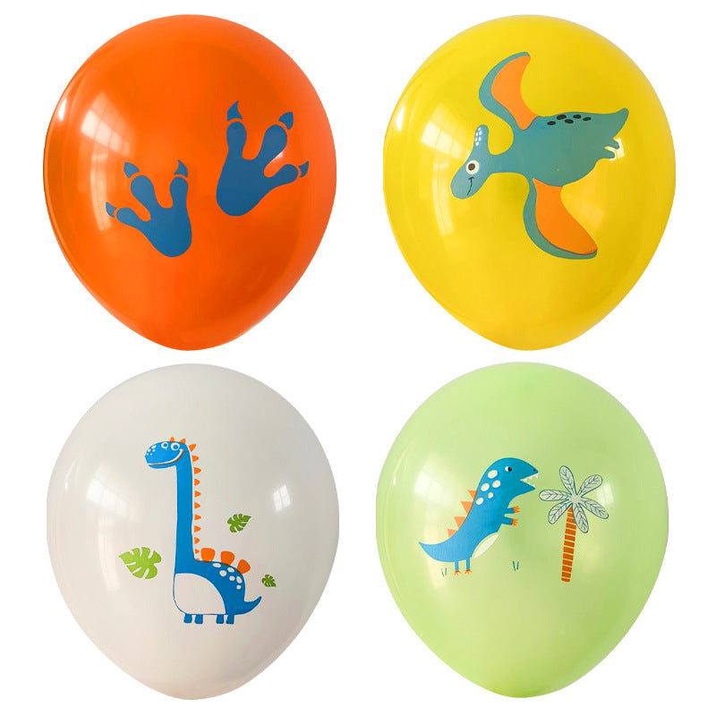 Cartoon Balloons - 12" Colorful Dinosaur Printed Latex Balloons for Children's Birthday Party Theme Animal Decorations