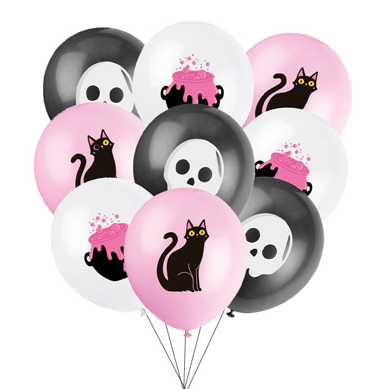 Pink Halloween Theme Party Skeleton Balloon Black Cat Banner Pull Flag Cake Insert Flag Insert Row Balloon Decoration