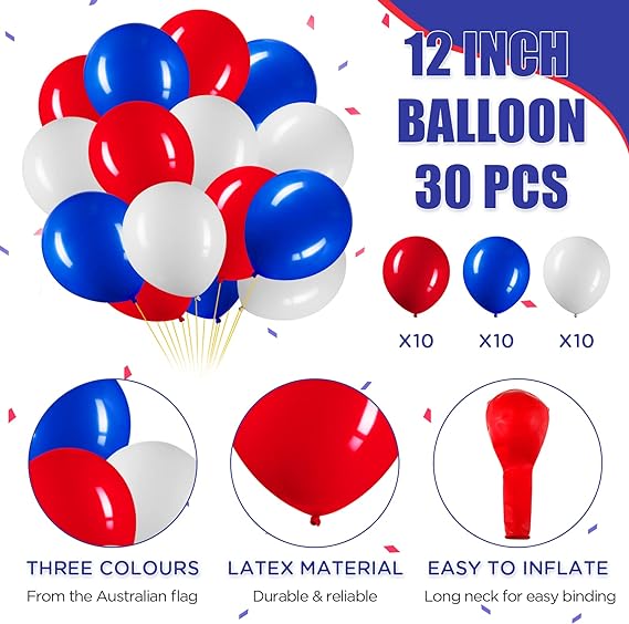 Australian Flag Set with Australia Flag Chain Bunting 10 Pieces Handheld Mini Flag 30 Pieces Party Balloons Australian Banner Set for Australian Patriotic Theme Party Decoration