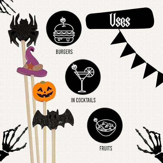 Halloween Toothpicks - 4.7 Inch Halloween Cocktail Picks Perfect for Halloween Food Picks, Halloween Picks, Halloween Drink Stirrers, Halloween Stir Sticks, Halloween Toothpicks for Appetizer