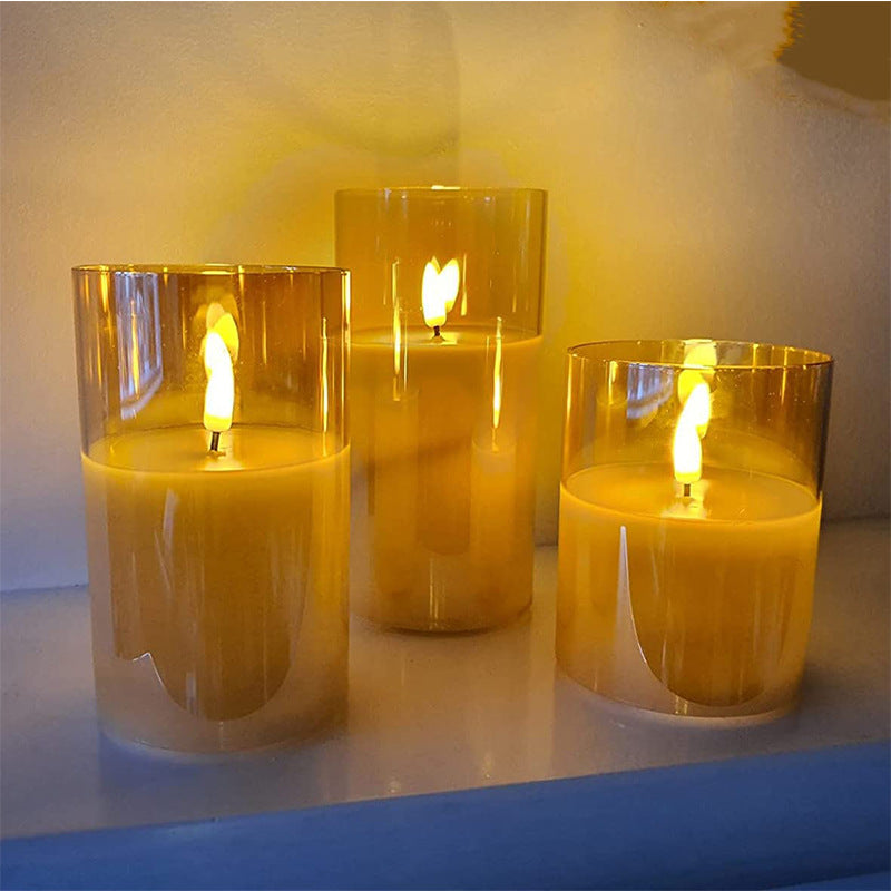 Decorative Flameless Candle, Battery Operated Candle with Remote Control and Timer, Flickering LED Pillar Candle, Smokeless Holiday Confessions Restaurant Decor ins Plexiglas, Grey, White, Teal D3 xH 4” 5” 6”