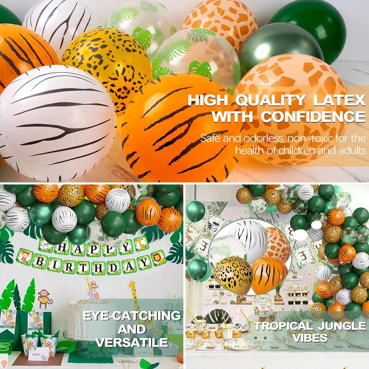 Jungle Party Decorations, Jungle Safari Balloons, 68 Piece Animal Balloon Set, Boys and Girls Jungle Safari Baby Party Decorations, Tropical Safari Birthday Party Supplies, 12 Inches