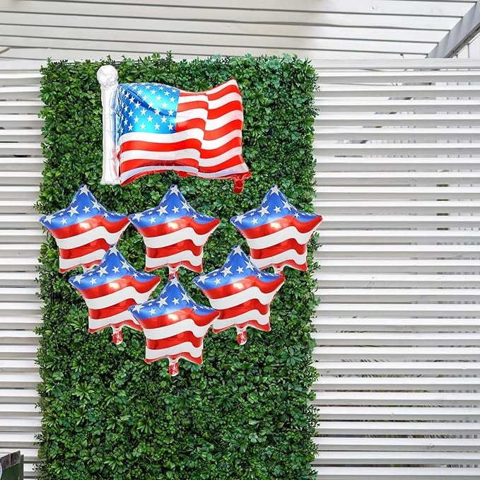 7PCS 4th of July Foil Balloons Patriotic Independence Day Balloons American Flag Five Stars Patriotic Party Foil Balloons, Labor Day, Birthday Party Patriotic Decorations Supplies 7Pcs