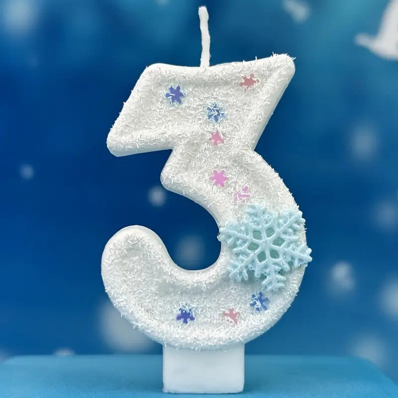 One Winter Romantic Snowflake Birthday Candle - 3.15 inch/8cm cake candle with festive decoration for children, men's and women's birthdays, adult graduations, weddings, housewarming or any celebration - Indoor/outdoor use - Unscented - Single wax wick