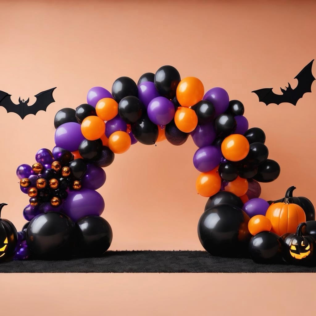 Set, 240Pcs Black Purple Orange Colour Arch Set With Black Balloons, Purple Balloons, Orange Balloons, Suitable For Halloween, Birthday Party, Anniversary, Festival Celebration, Background Decoration, Party Decoration, Party Supplies