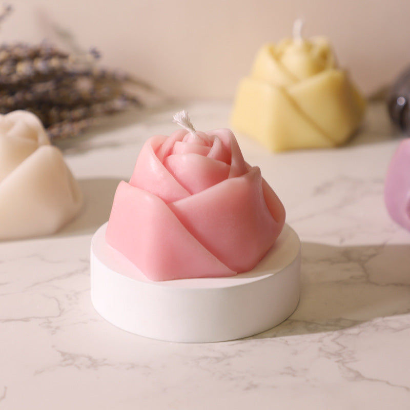 Handmade Rose Pillar Aromatherapy Candle Sculpture Modeling Scented Smokeless Candle Holder Ornament Birthday Candle Gift