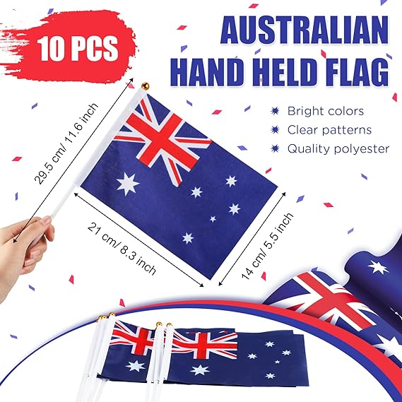 Australian Flag Set with Australia Flag Chain Bunting 10 Pieces Handheld Mini Flag 30 Pieces Party Balloons Australian Banner Set for Australian Patriotic Theme Party Decoration