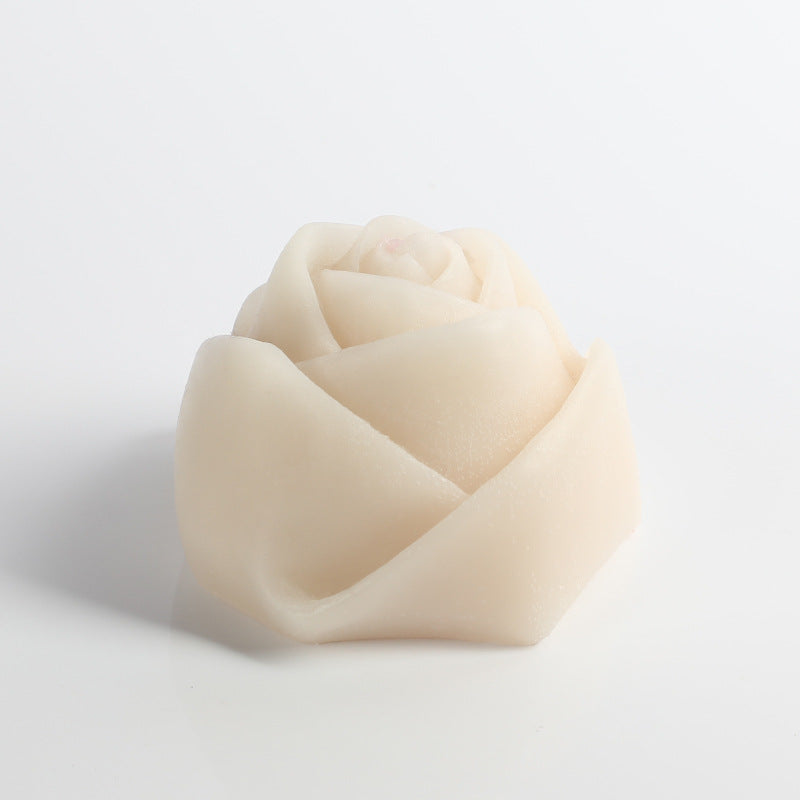 Handmade Rose Pillar Aromatherapy Candle Sculpture Modeling Scented Smokeless Candle Holder Ornament Birthday Candle Gift