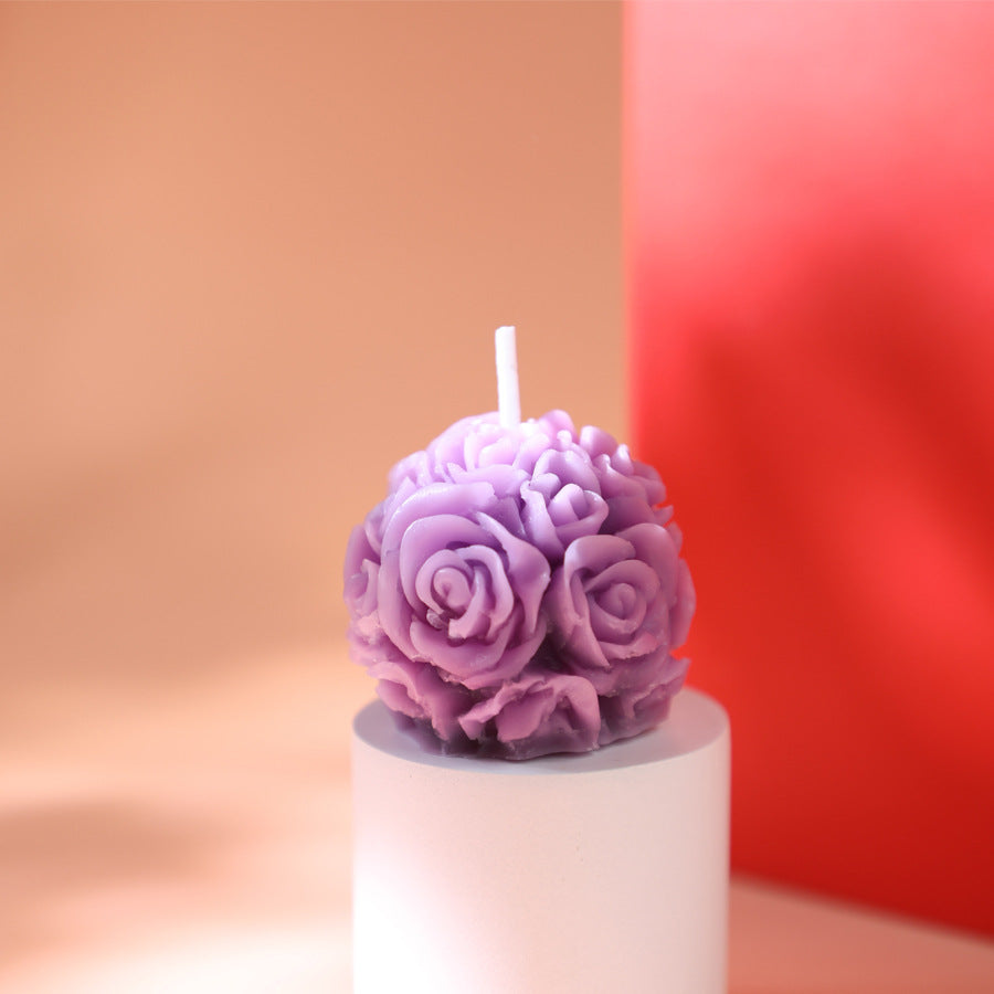 Handmade Rose Pillar Aromatherapy Candle Sculpture Modeling Scented Smokeless Candle Holder Ornament Birthday Candle Gift