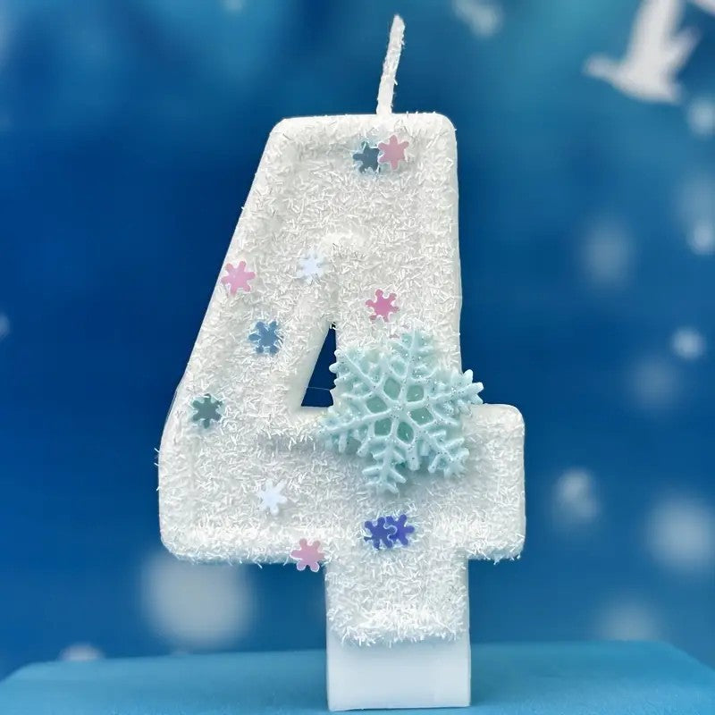 One Winter Romantic Snowflake Birthday Candle - 3.15 inch/8cm cake candle with festive decoration for children, men's and women's birthdays, adult graduations, weddings, housewarming or any celebration - Indoor/outdoor use - Unscented - Single wax wick