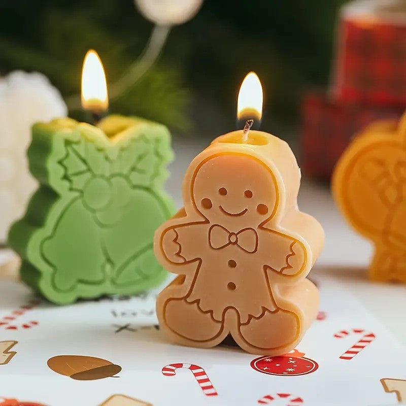 4 Piece Christmas Themed Scented Candle, Christmas Snowman Gingerbread Man Tree Bells and Father Christmas Cute Design Scented Candle