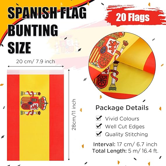 Spain Flag Decoration Set with Flag Chain 10 No Hand Flags 30 Balloons Party Banner Balloons Decoration for Party Sports Competition Football Games Parade (Spain)