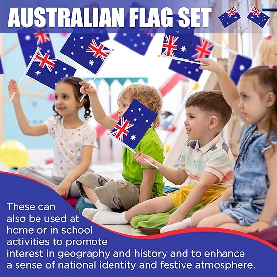 Australian Flag Set with Australia Flag Chain Bunting 10 Pieces Handheld Mini Flag 30 Pieces Party Balloons Australian Banner Set for Australian Patriotic Theme Party Decoration