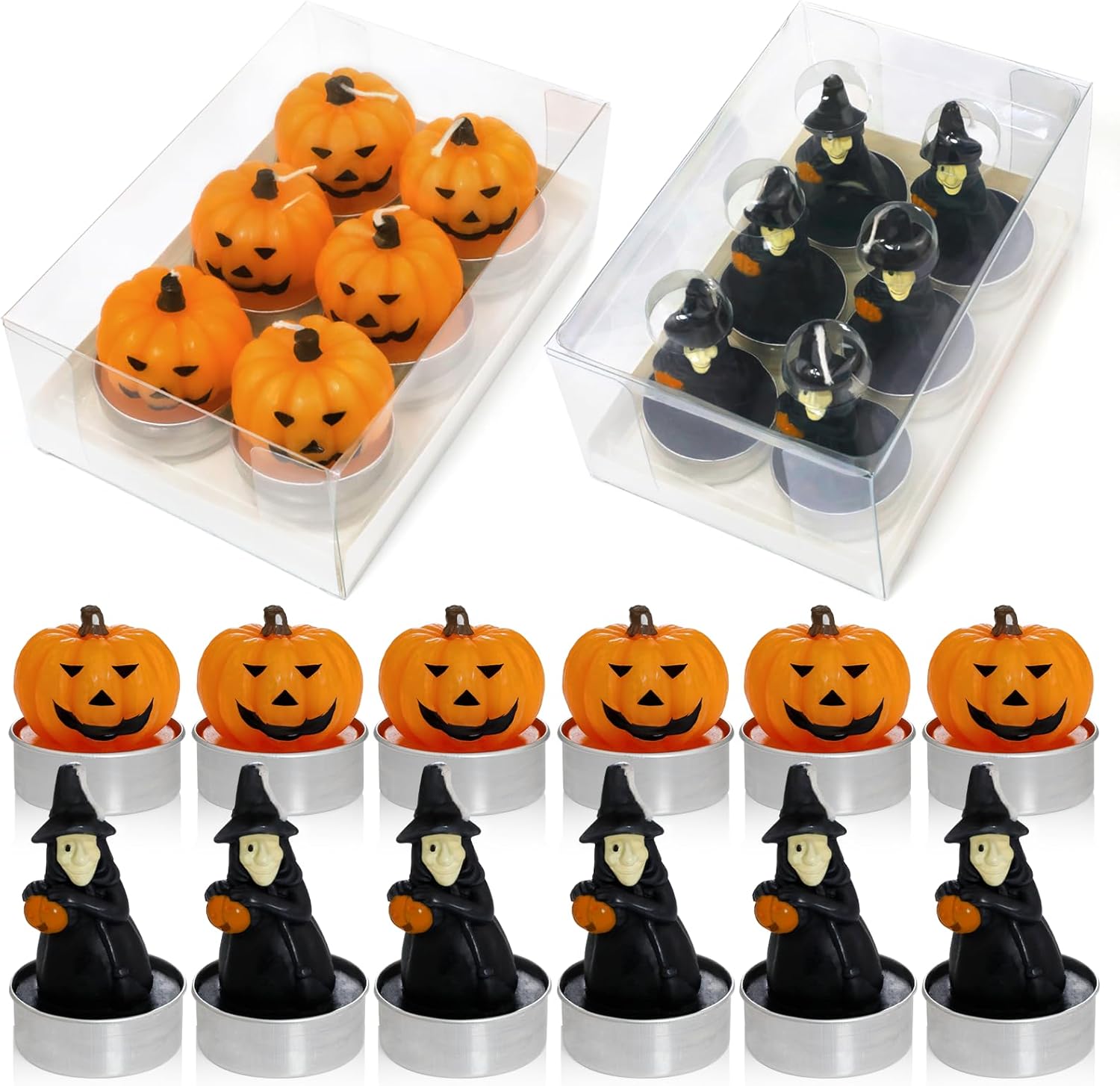 Pumpkin Smiley Pumpkin Witch Spice Candle Tea Light Candle, 6 Pack Tea Lights for Pumpkin Decorations, Halloween, Home, Holiday Gifts, Autumn Decorations for Parties