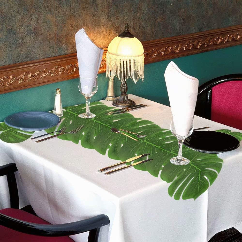126 pcs/60 pcs Tropical Party Decorations Tropical Palm Leaves Hibiscus Flower Faux Artificial Leaves For Hawaii Luau Safari Party Jungle Beach Theme BBQ Birthday Party Decoration Table Decoration Birthday Table Decoration