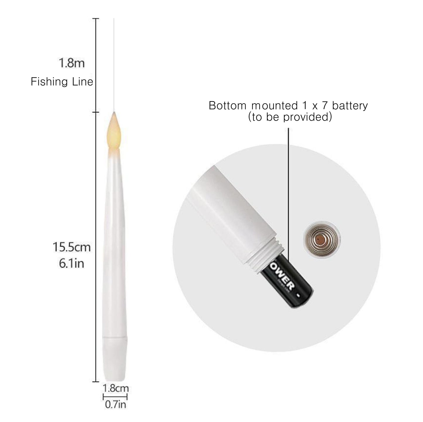 6.1" x 0.7" Floating Flameless Candle with Candle Wand Remote and Timer, Hanging White LED Tapered Candle, Flickering Warm Light, Battery Operated, Halloween Christmas Theme Party Window Decorations 12 Piece Set Includes One Magic Wand