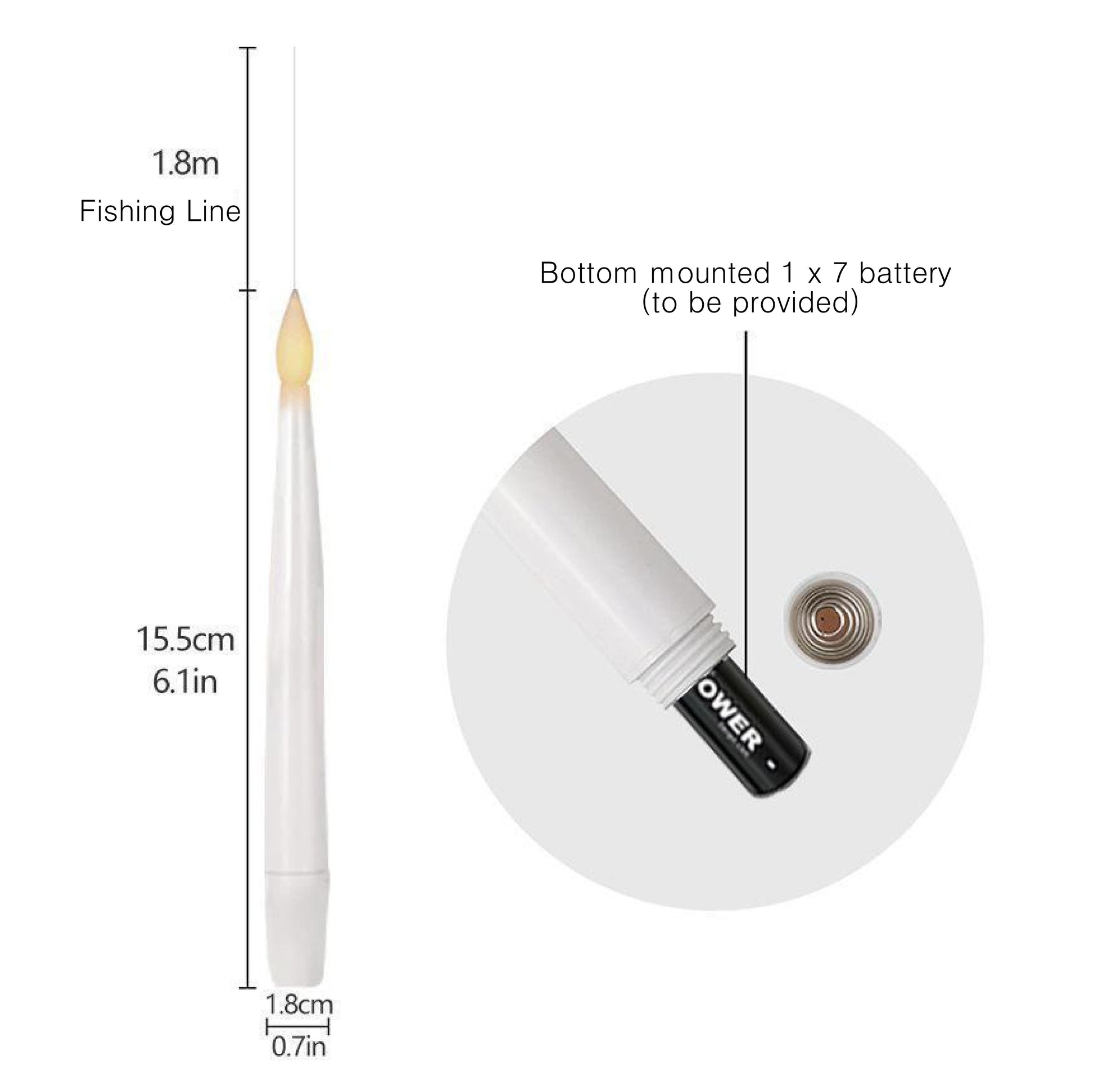 6.1" x 0.7" Floating Flameless Candle with Candle Wand Remote and Timer, Hanging White LED Tapered Candle, Flickering Warm Light, Battery Operated, Halloween Christmas Theme Party Window Decorations 12 Piece Set Includes One Magic Wand