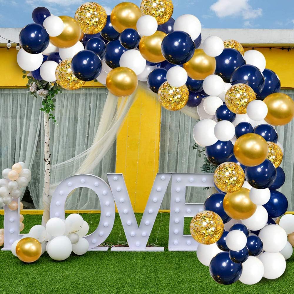 Balloon Wreath Set 120pcs Navy & Gold Confetti White Balloon Arches For Graduation Birthday Party Baby Shower DIY Decoration New Year Graduation Decoration