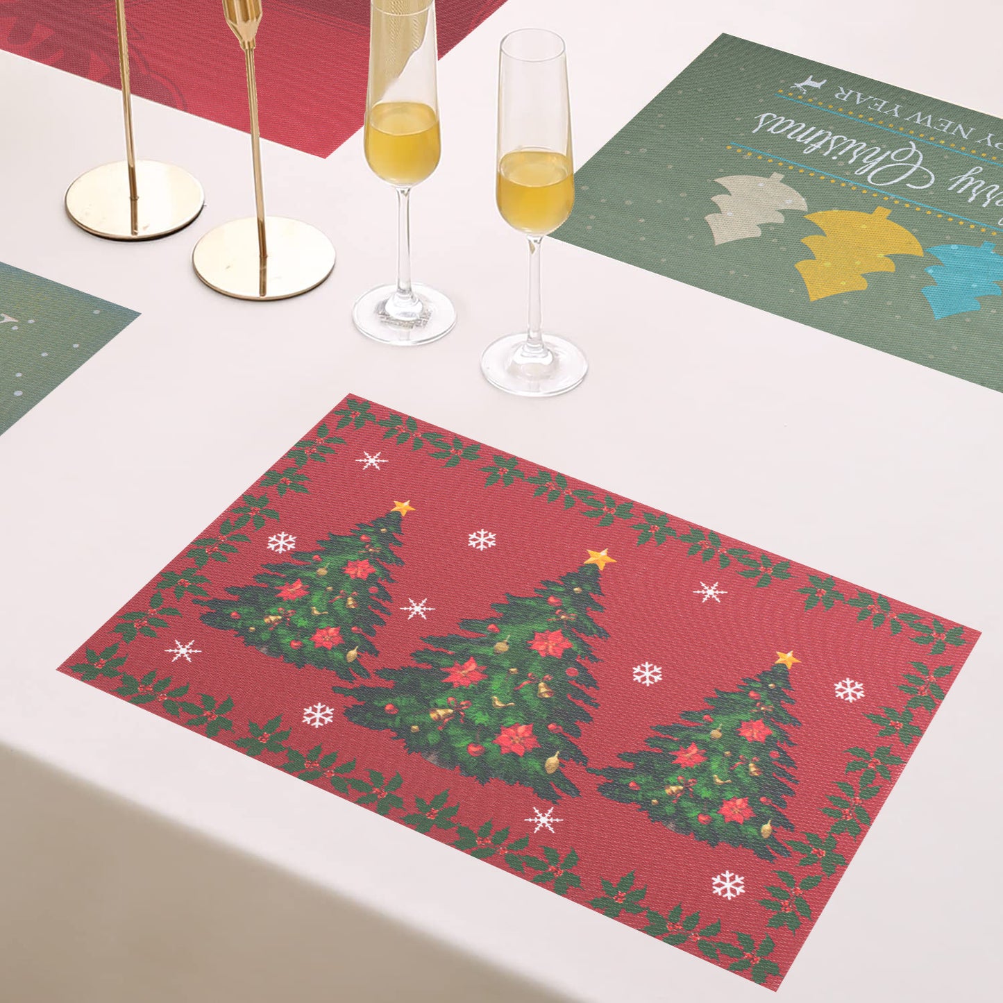 Christmas Placemats, PVC Table Mats, Heat Insulation Mats, Waterproof And Non-slip, Holiday Wedding, Decorative Home, Hotel Western Food Mats